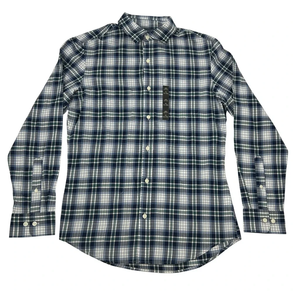 Banana Republic Slim Stretch Soft Wash Shirt Men's M Blue White Plaid Button‎ Up